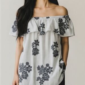 J.Jill Women's Ocean Breeze Jacquard Ruffle Shoulder Blouse